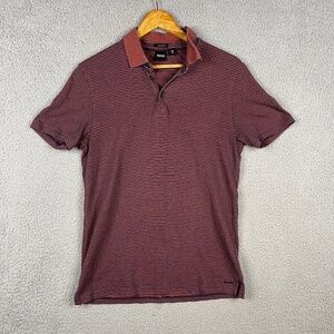 BOSS Hugo Boss Polo Mens Small Burgundy Striped Polo Regular Fit Classiccore
